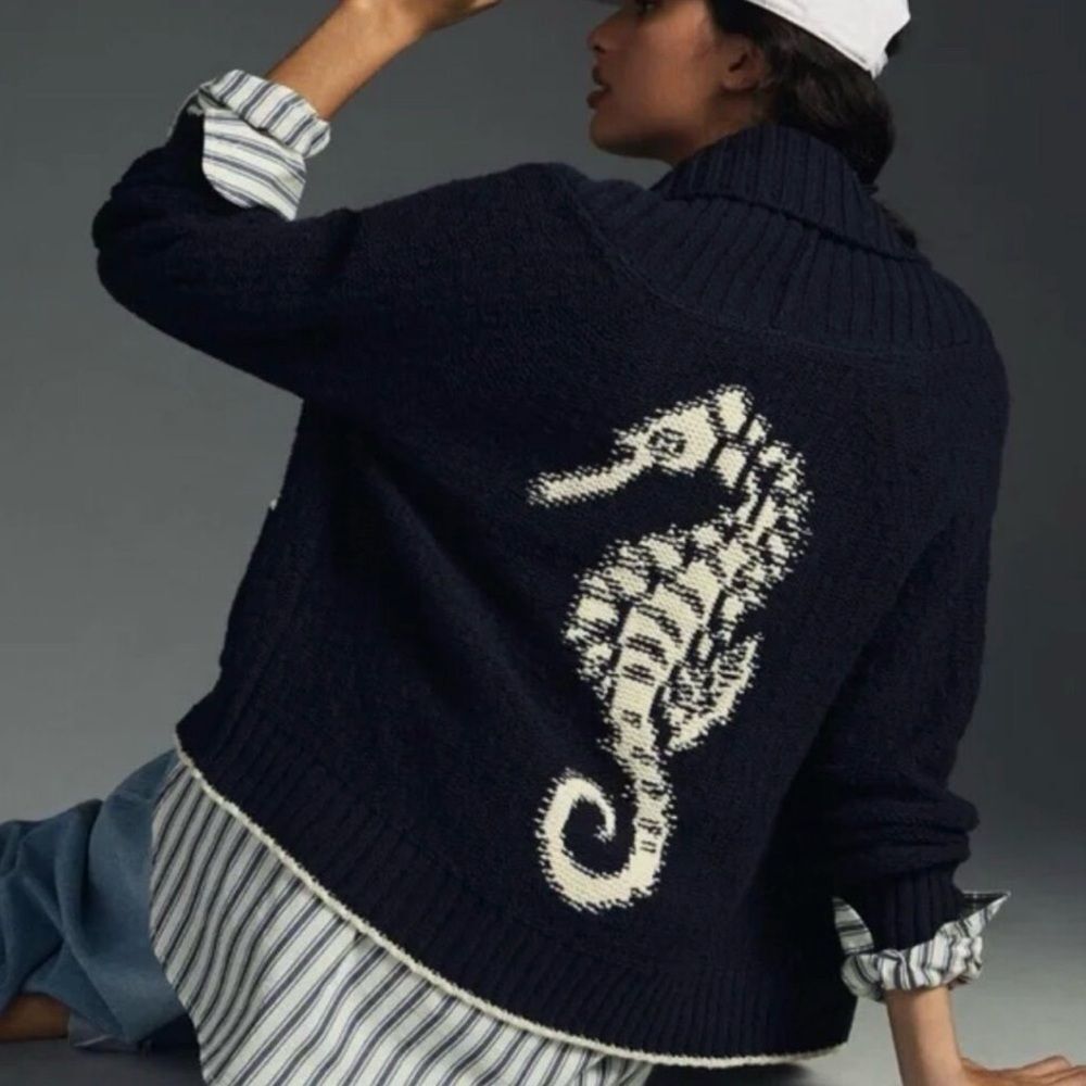 Anthropologie Maeve xs seahorse knit cardigan sweater nautical novelty